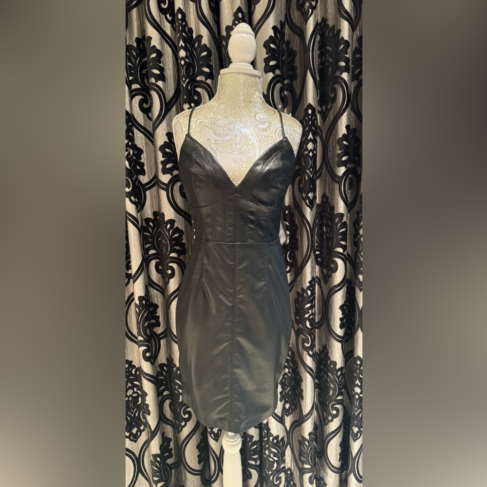 GUESS Adia Bustier Black Faux  Leather  Mini Bodycon Strap Dress Size 2